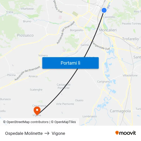 Ospedale Molinette to Vigone map
