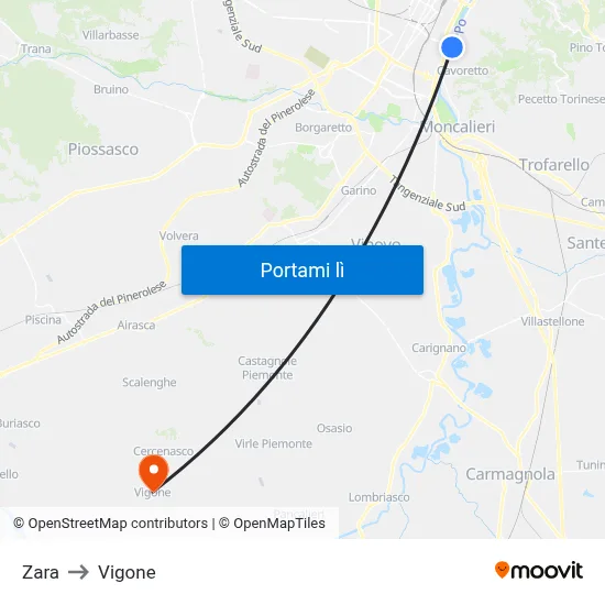Zara to Vigone map