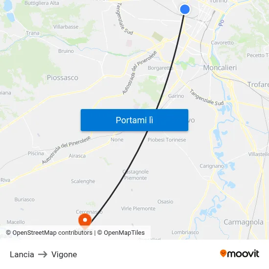 Lancia to Vigone map