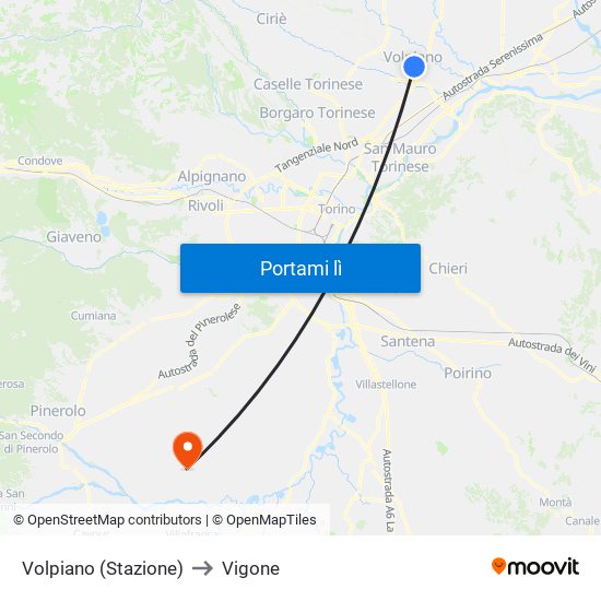 Volpiano (Stazione) to Vigone map