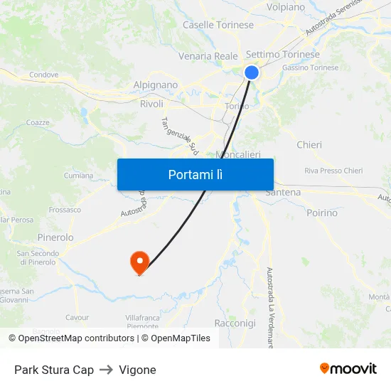 Park Stura Cap to Vigone map