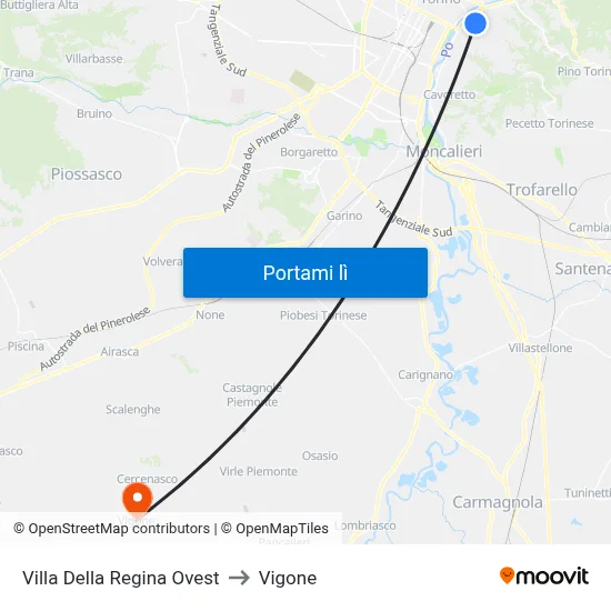 Villa Della Regina Ovest to Vigone map