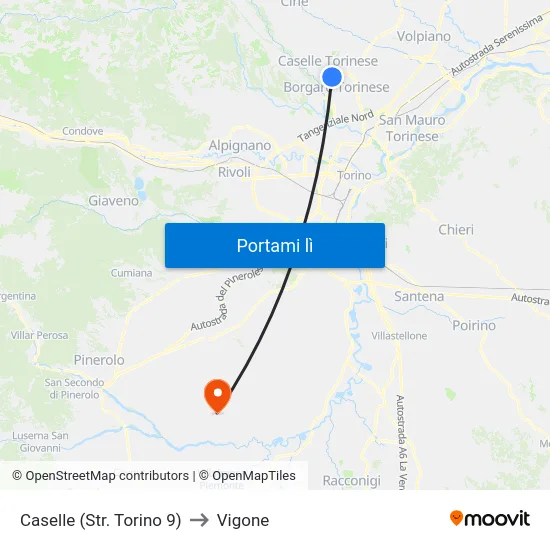 Caselle (Str. Torino 9) to Vigone map