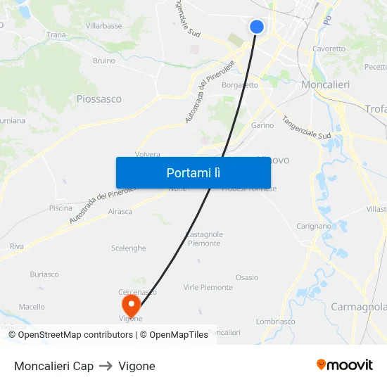 Moncalieri Cap to Vigone map