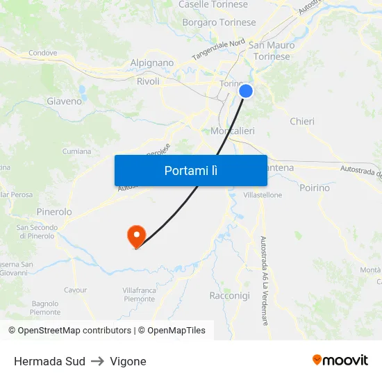 Hermada Sud to Vigone map