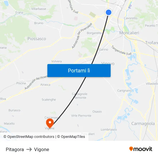 Pitagora to Vigone map