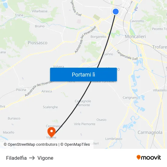 Filadelfia to Vigone map