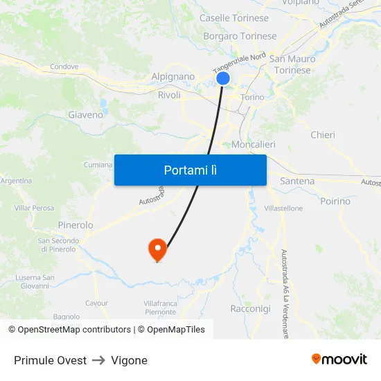 Primule Ovest to Vigone map