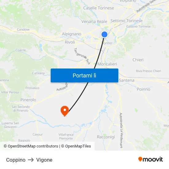 Coppino to Vigone map