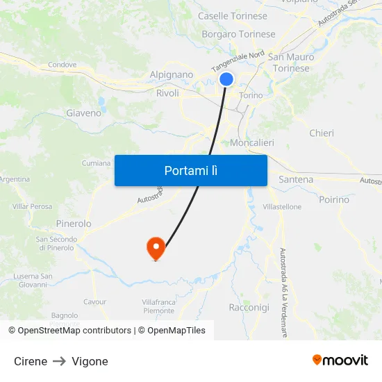 Cirene to Vigone map