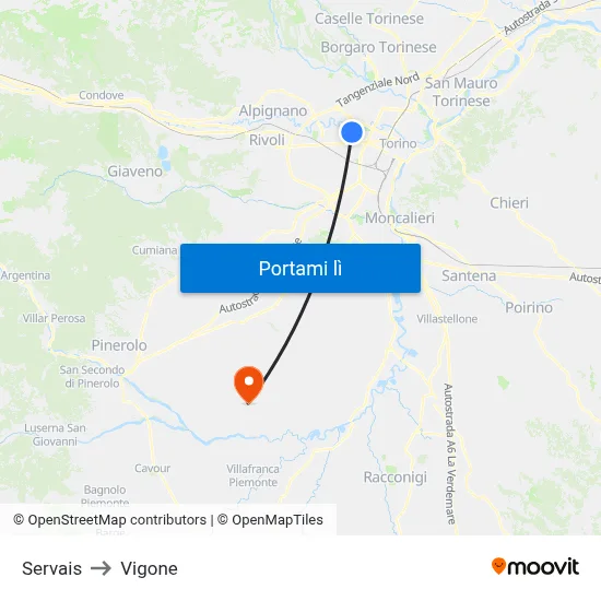 Servais to Vigone map