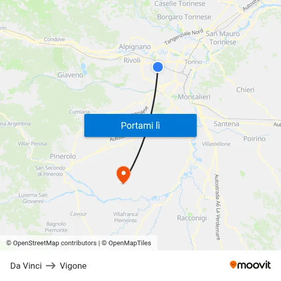 Da Vinci to Vigone map