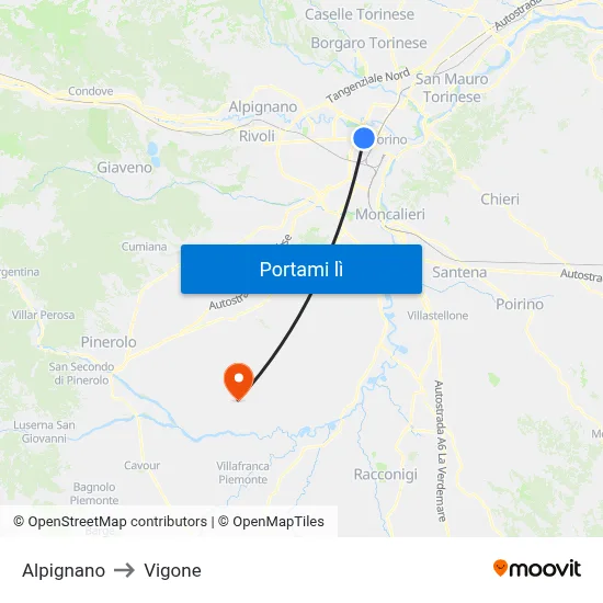 Alpignano to Vigone map
