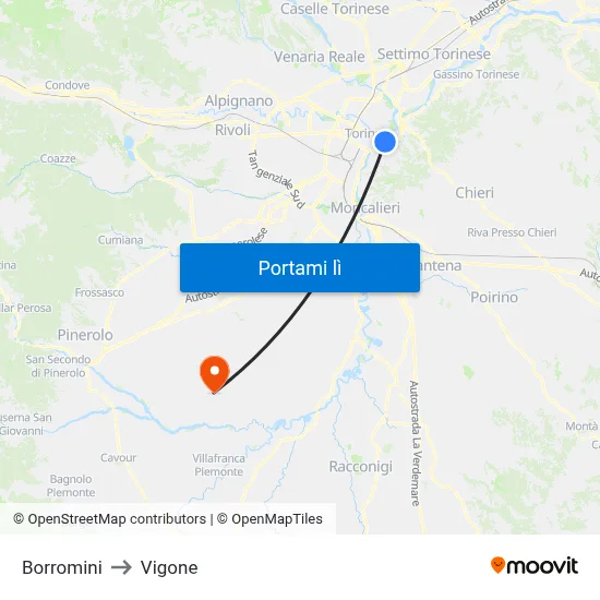 Borromini to Vigone map