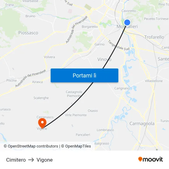 Cimitero to Vigone map