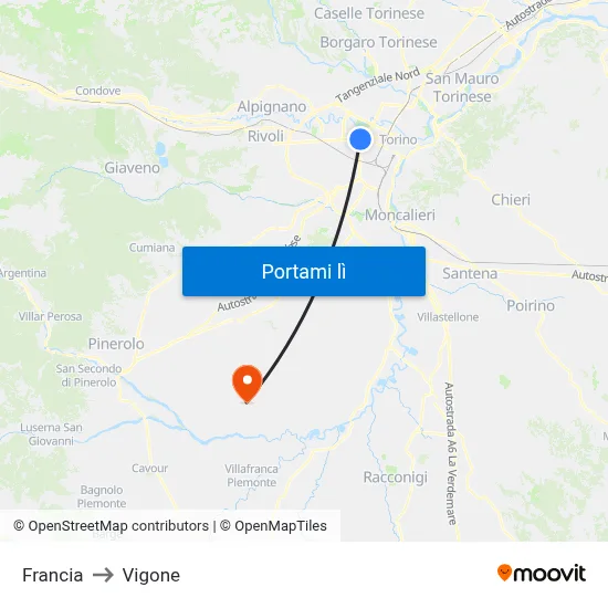 Francia to Vigone map