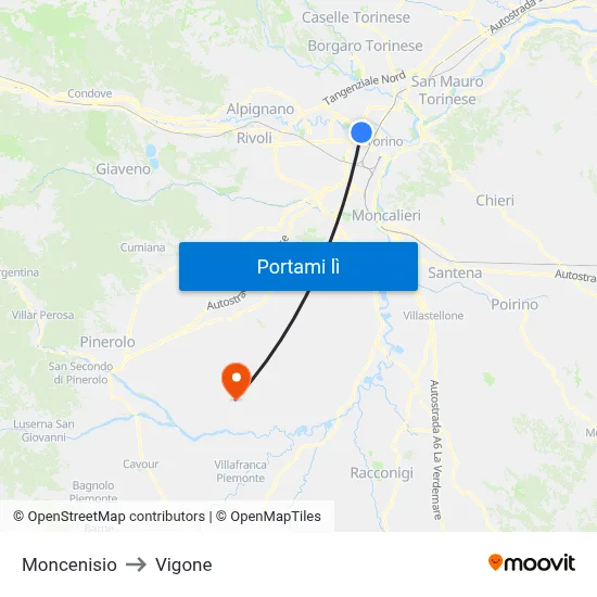 Moncenisio to Vigone map