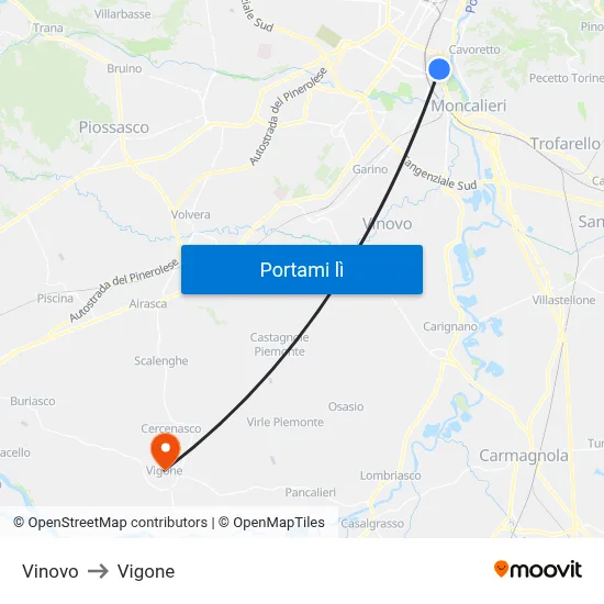 Vinovo to Vigone map