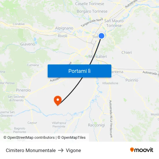 Cimitero Monumentale to Vigone map