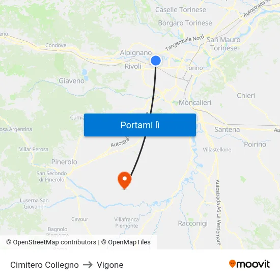 Cimitero Collegno to Vigone map