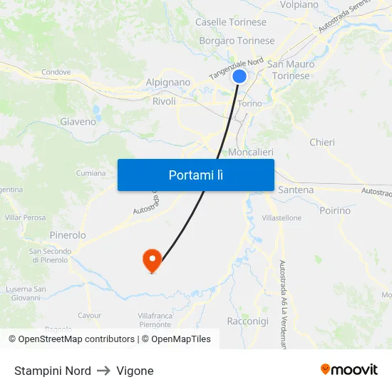 Stampini Nord to Vigone map