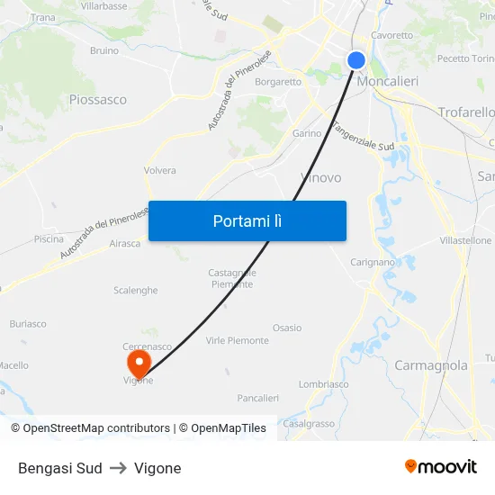 Bengasi Sud to Vigone map