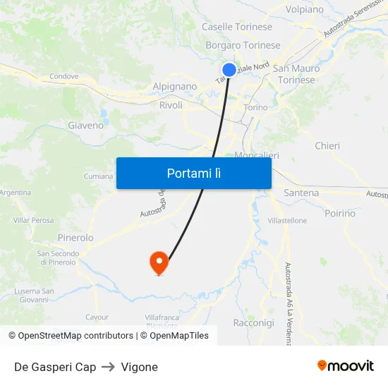 De Gasperi Cap to Vigone map