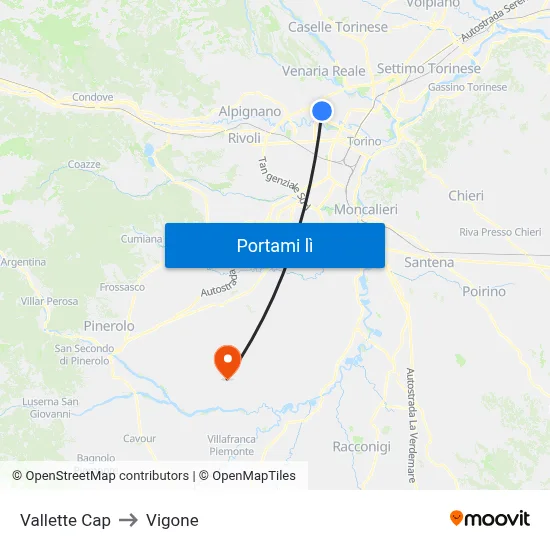 Vallette Cap to Vigone map