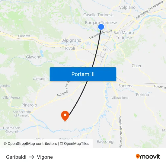 Garibaldi to Vigone map