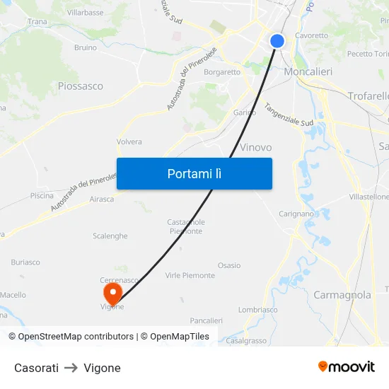 Casorati to Vigone map