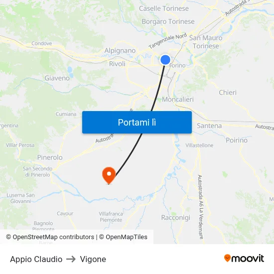 Appio Claudio to Vigone map