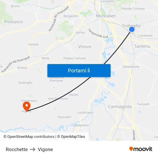 Rocchette to Vigone map