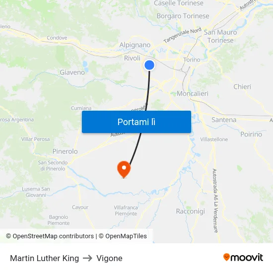 Martin Luther King to Vigone map