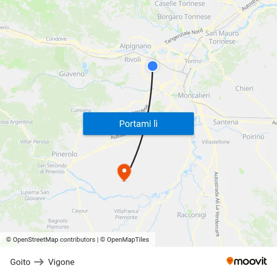 Goito to Vigone map