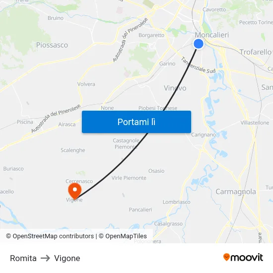 Romita to Vigone map