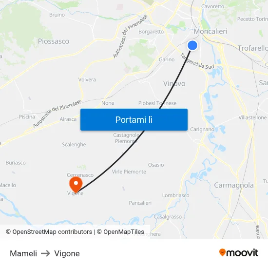 Mameli to Vigone map