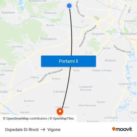 Ospedale Di Rivoli to Vigone map
