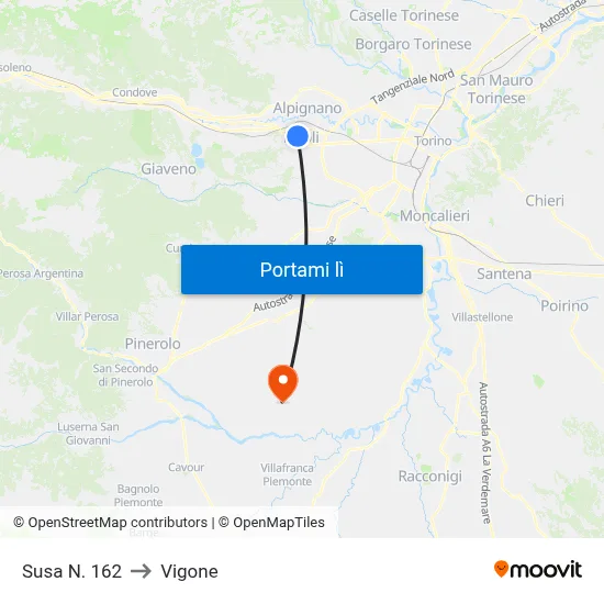 Susa N. 162 to Vigone map