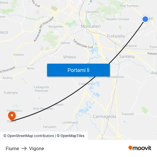 Fiume to Vigone map