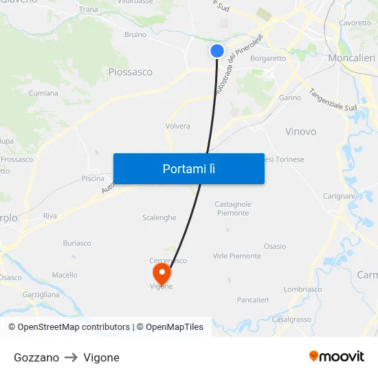 Gozzano to Vigone map