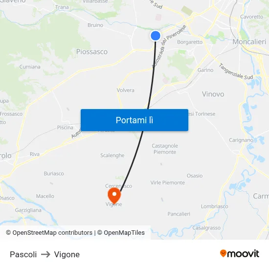 Pascoli to Vigone map