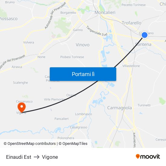 Einaudi Est to Vigone map