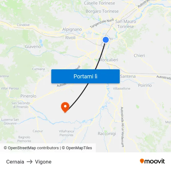 Cernaia to Vigone map