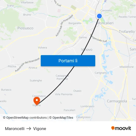 Maroncelli to Vigone map