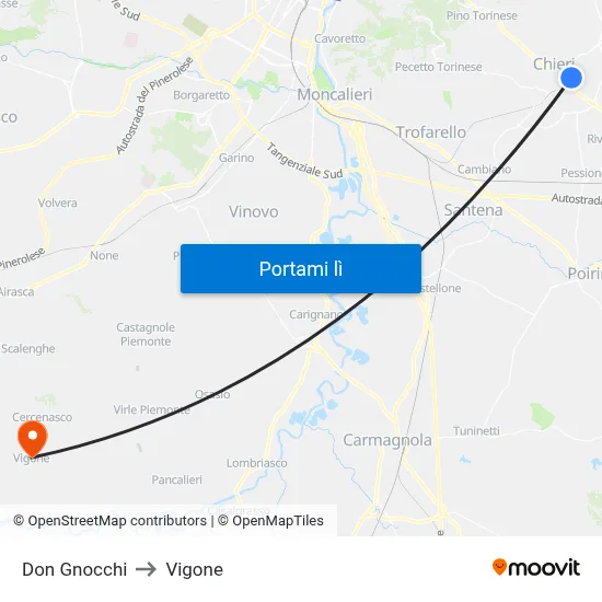 Don Gnocchi to Vigone map