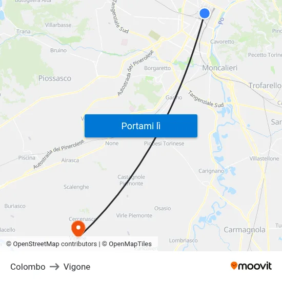 Colombo to Vigone map