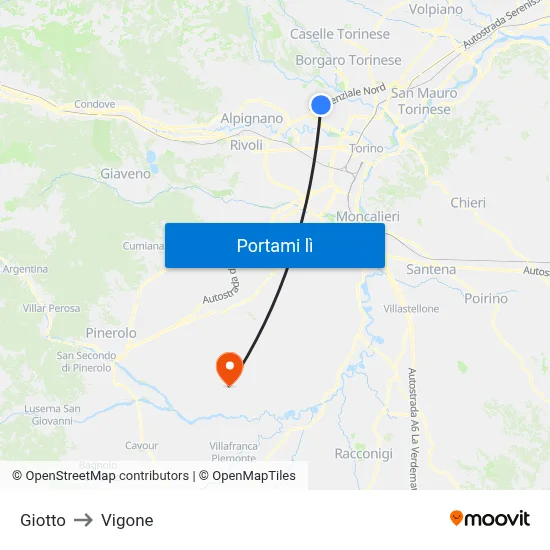 Giotto to Vigone map
