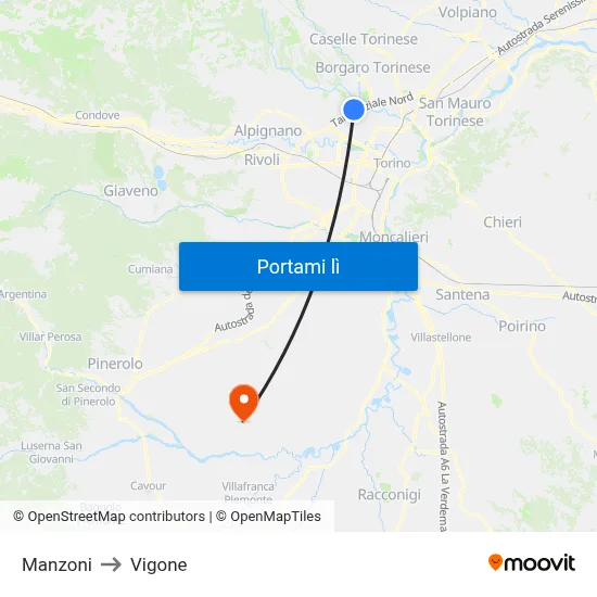 Manzoni to Vigone map