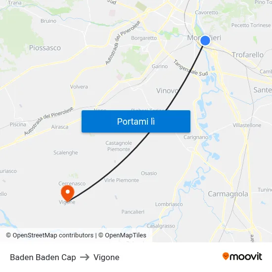 Baden Baden Cap to Vigone map