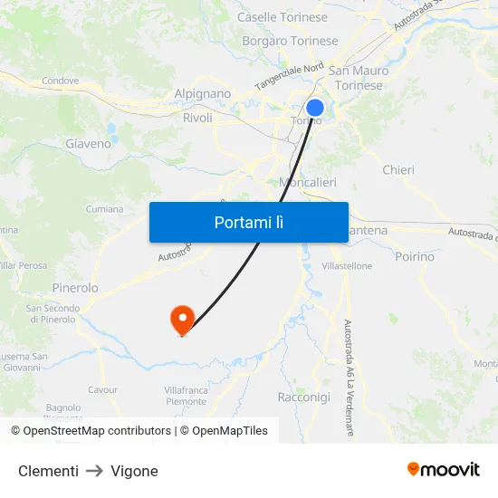 Clementi to Vigone map